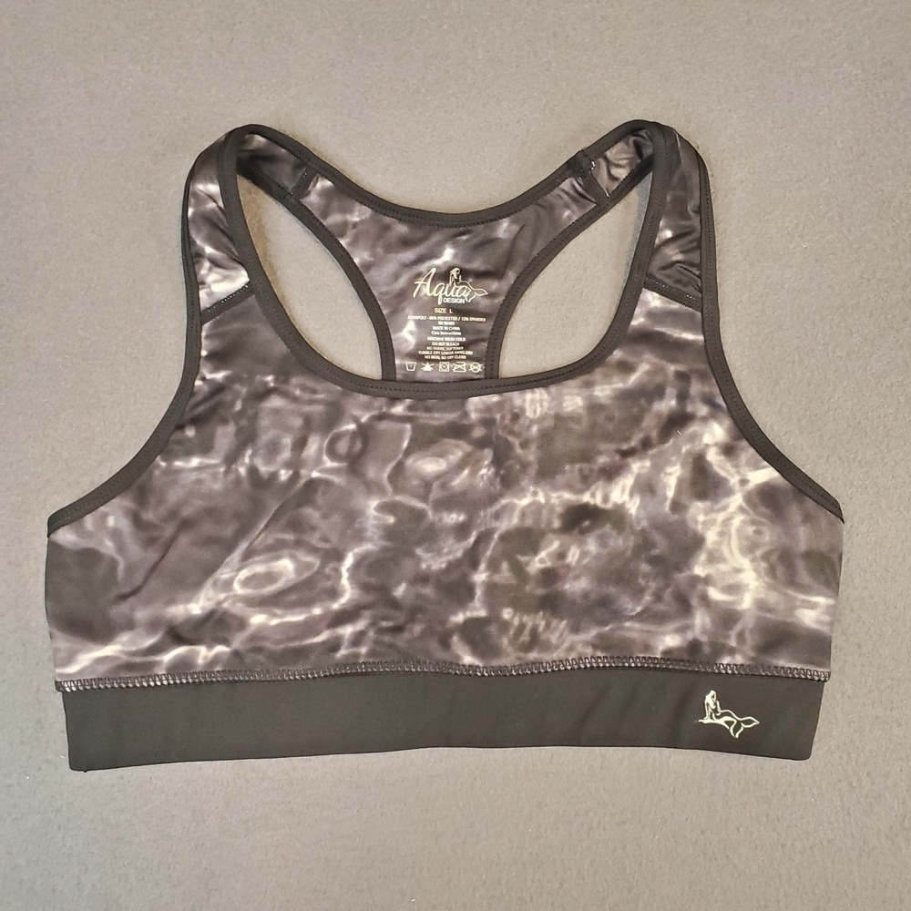 Aqua Design‎ Workout Racerback Sports Bra Black Swirl Size L Womens Top